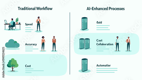 A minimalist illustration featuring a cloud and a tree, symbolizing natural elements alongside concepts of accuracy and cost. Ideal for infographics o