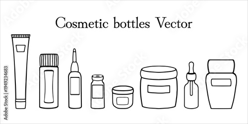 Vector black and white set of cosmetic bottles. Основные RGB