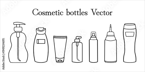 Vector black and white set of cosmetic bottles. Основные RGB