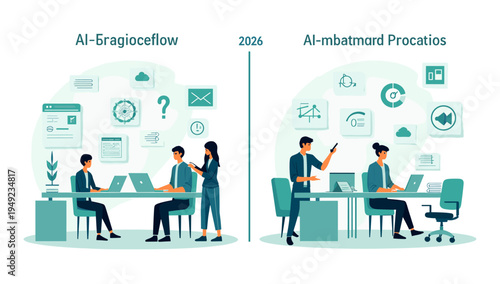 A calming, illustrative scene of a professional working on a laptop at a tidy desk. Perfect for concepts related to remote work, productivity, or a mo