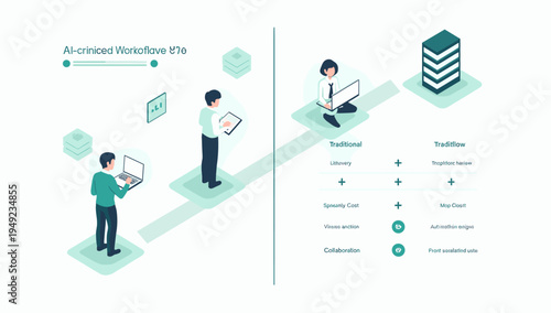 This modern isometric illustration depicts a man intently working on a laptop.  Perfect for representing digital work, data analysis, or the modern wo