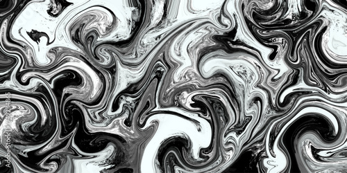 Abstract black and white fluid art background with dynamic liquid marble texture. Monochrome acrylic paint pour and swirling pattern for modern graphic design. Artistic liquid swirl pattern art.