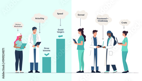 This cheerful illustration depicts a doctor and a healthcare worker reviewing information on a tablet. Ideal for illustrating medical advancements, he