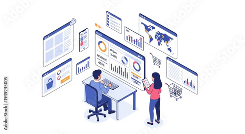 Isometric Data Analysis and Business Intelligence Visualization.
