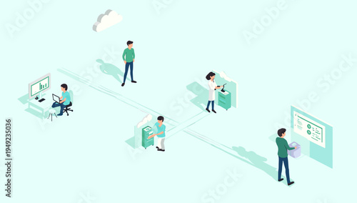 A calming illustration depicting a person working remotely, ideal for concepts like digital nomadism, flexible work arrangements, and illustrating onl