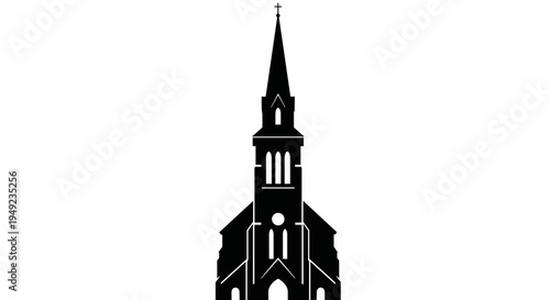 Black silhouette of church tower.