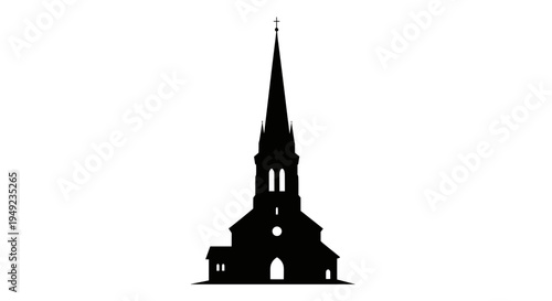 Black silhouette of church building.