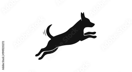 Black silhouette of dog running.