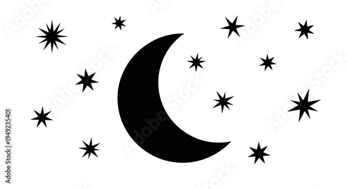 Crescent Moon and Stars Night.