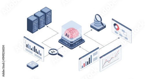 Isometric AI Data Analysis and Visualization Network.