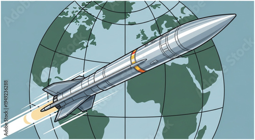Illustration of a Missile Launching Against a Globe Backdrop.