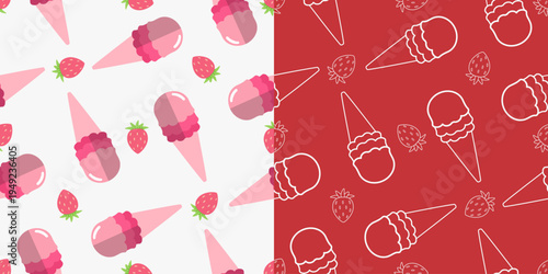 ice cream seamless pattern background vector illustration. ice cream flat vector illustration. strawberry icon illustration