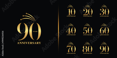 Set of premium anniversary logotype. Golden anniversary celebration emblem design.