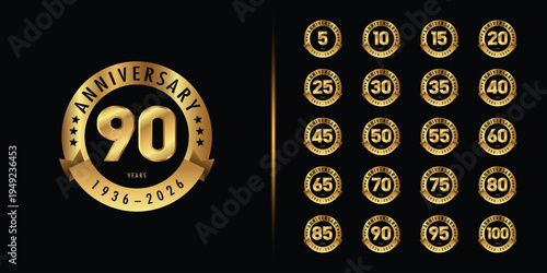 Set of premium anniversary logotype. Golden anniversary celebration emblem design.