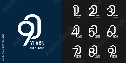 Set of trendy anniversary logotype. Modern geometric anniversary celebration icons design.