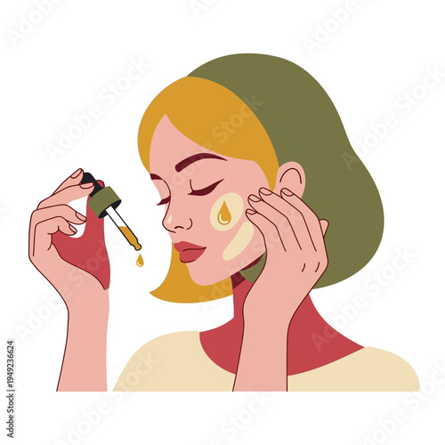 Skincare Routine of a Young Woman Applying Serum to Her Face