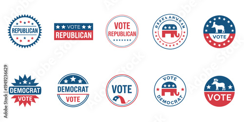Vote Political Election Logo Set with I Voted Stickers and Party Symbol
