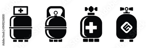 Gas Cylinder LPG Vector Icon Set, liquefied petroleum gas tank illustration, fuel storage symbol