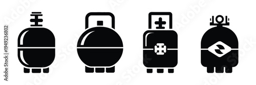 Gas Cylinder LPG Vector Icon Set, liquefied petroleum gas tank illustration, fuel storage symbol