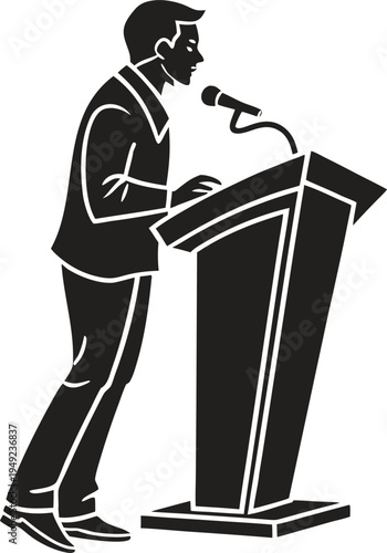 Public Speaking: A person standing behind a podium giving a presentation.