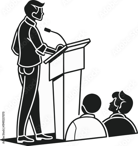 Public Speaking: A person standing behind a podium giving a presentation.