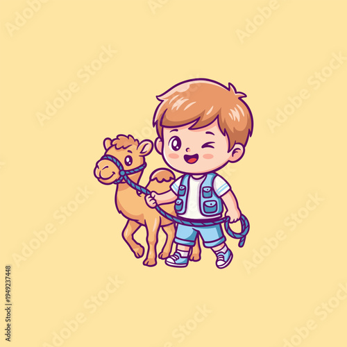 A Boy Walking a Camel