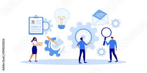 Innovation and problem solving concept with people and business icons