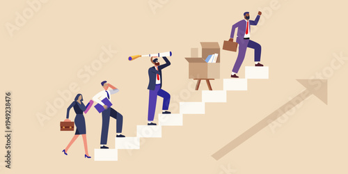 Businesspeople climbing stairs representing growth and career advancement
