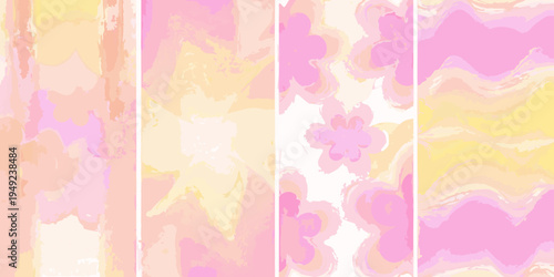 Abstract floral patterns in pastel pink yellow and orange hues