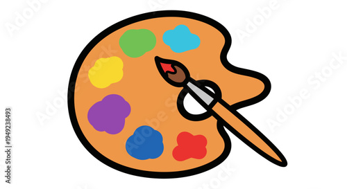 Colorful Paint Palette With Brush.