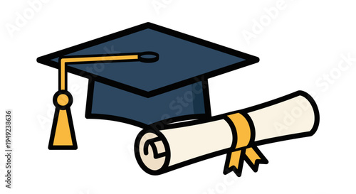 Graduation Cap and Diploma Certificate.