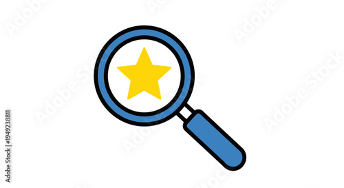 Magnifying glass with star.