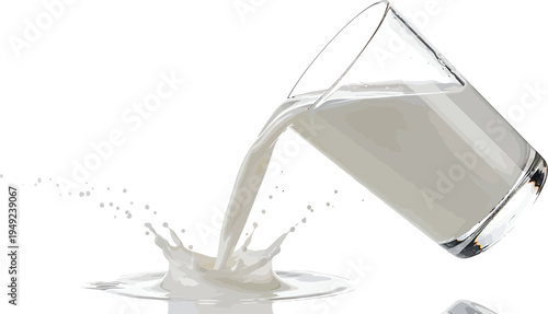 Milk Pouring from Glass on White Background