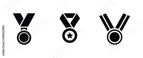 Medal Medallion Award Reward Icon Set, vector graphic illustration, achievement and honor symbols, suitable for website design, logo, mobile app, template, and UI elements