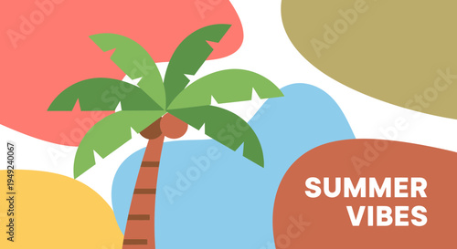 Vibrant Palm Tree with Coconuts on a Tropical Island.