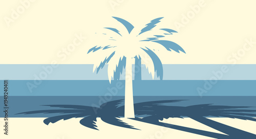 Stylized Silhouette of a Tropical Palm Tree on a Beach.