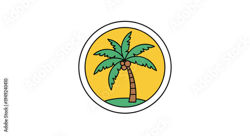 Stylized Palm Tree with Coconuts and Green Leaves.