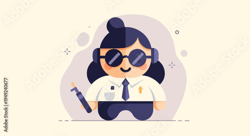 A cartoon person wearing sunglasses and holding a pen