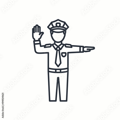 A police officer in uniform directing traffic, with a hand gesture. A symbol of authority and public safety.
