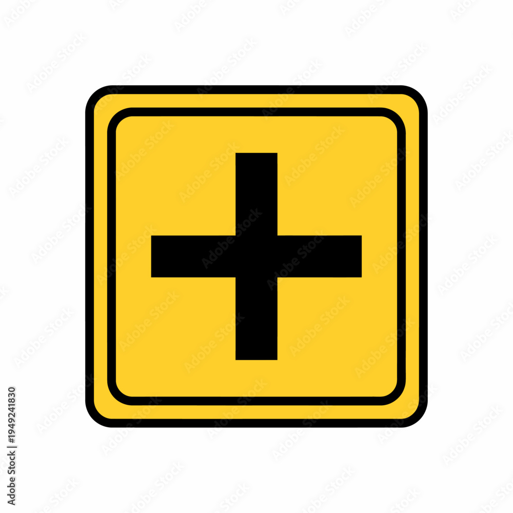 Obraz premium A yellow plus sign within a square frame. A graphic for positive values. 