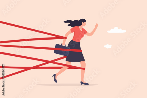 Woman Running Through Barriers