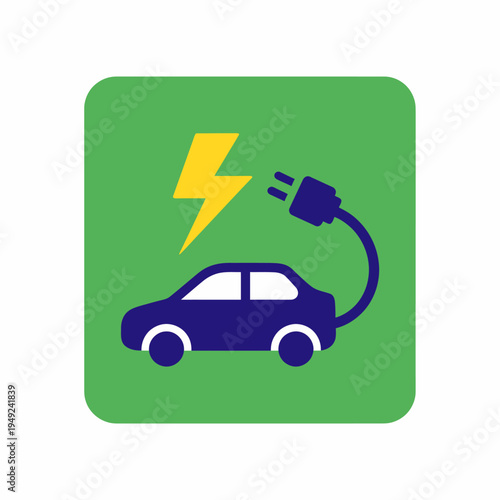 An Electric Car charging with lightning bolt and a green Background. An illustrative and informative image that showcases electric car charging with a graphic of lightning bolt.