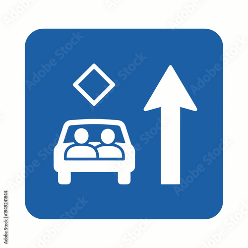 Traffic sign indicating a lane merge for vehicles, with clear guidance for drivers