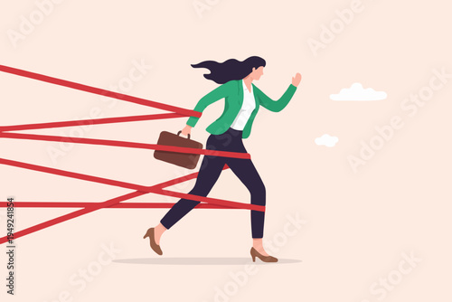 Woman Running Through Red Lines
