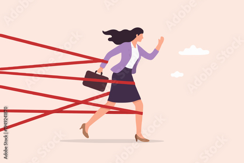 Woman Running Through Obstacles