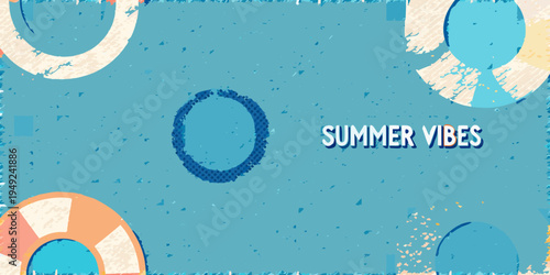 Colorful summer background with a life preserver and abstract shapes