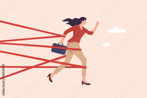Woman Running Through Barriers
