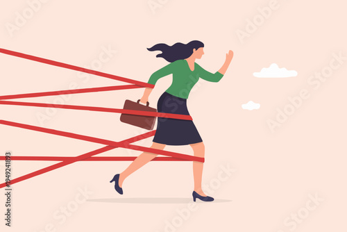 Woman Running Through Obstacles