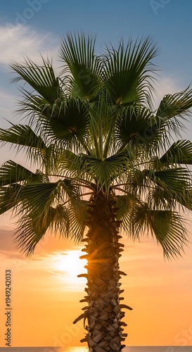 Palm Tree Silhouette Against a Vibrant Sunset Sky.