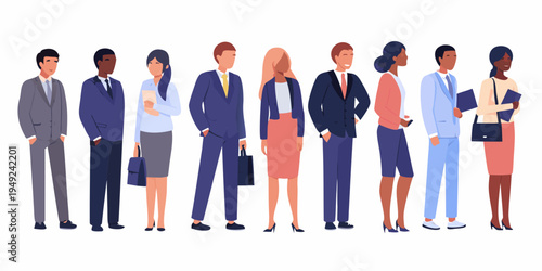 Diverse group of professionals standing in a line likely for a corporate event